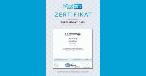 ABISCON erfolgreich nach ISO 9001:2015 [HN1] zertifiziert - Beitragsbild